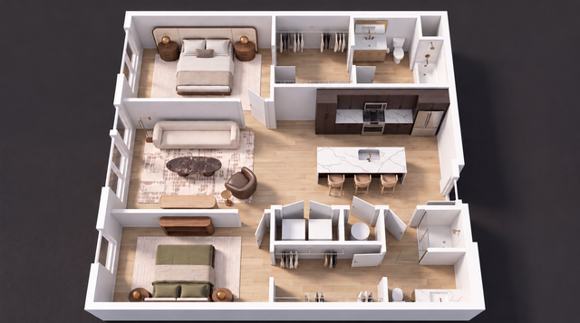 WonderBlock 3D Floor Plan Image - Reserve - Two Bedroom, Two Bathroom, 1,071 sqft