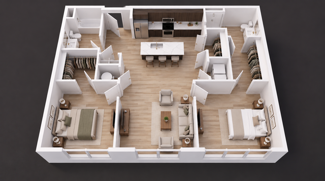 WonderBlock 3D Floor Plan Image - Rebel - Two Bedroom, Two Bathroom, 1,157 sqft