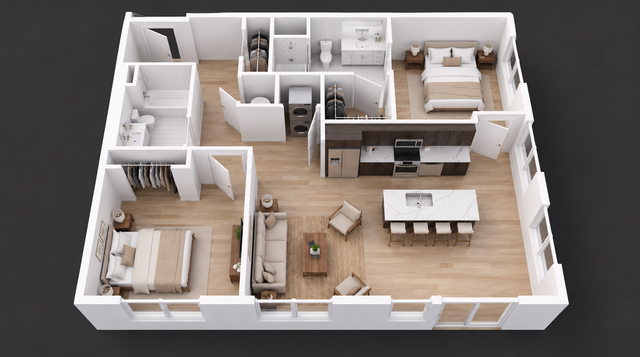 WonderBlock 3D Floor Plan Image- Lucky - Two Bedroom, Two Bathroom, 1,190 sqft