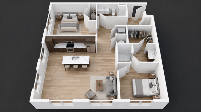 WonderBlock 3D Floor Plan Image - Lookout - Two Bedroom, Two Bathroom, 1,289 sqft