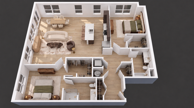 WonderBlock 3D Floor Plan Image - High Roller - Two Bedroom, Two Bathroom, 1,631sqft