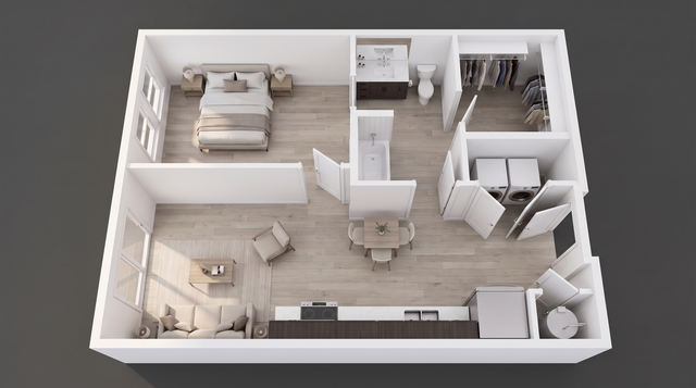 WonderBlock 3D Floor Plan Image - Mint - One Bedroom, One Bathroom, 766 sqft.