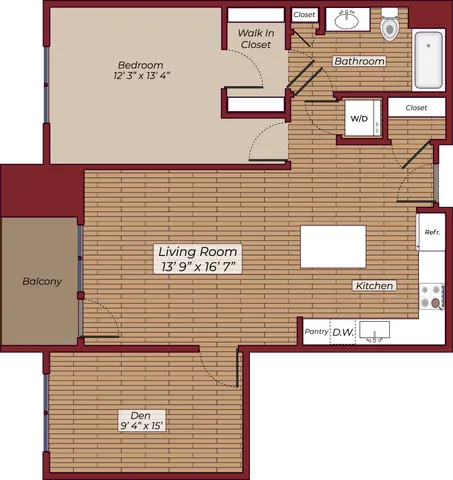 One Bedroom with Den Floorplan | The James Apartments | Haverhill MA Apartments
