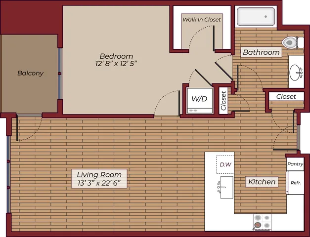 One Bedroom Floorplan | The James Apartments | Haverhill MA Apartments