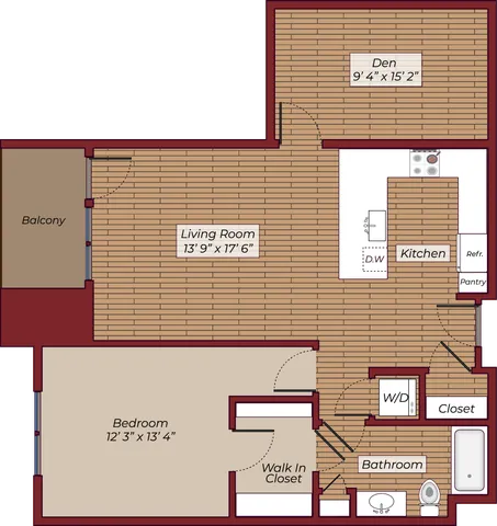 One Bedroom with Den Floorplan | The James Apartments | Haverhill MA Apartments