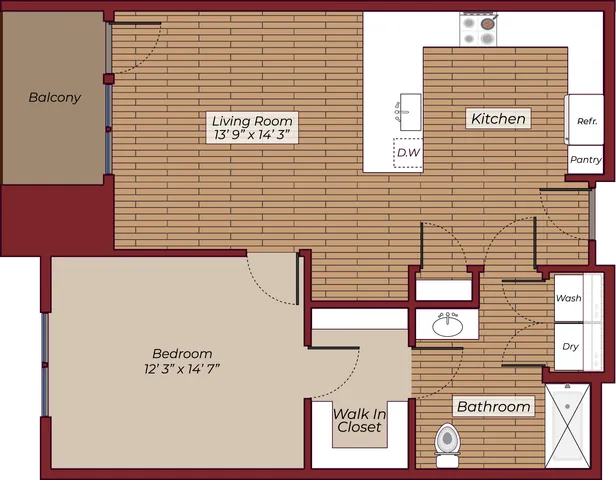 One Bedroom Floorplan | The James Apartments | Haverhill MA Apartments