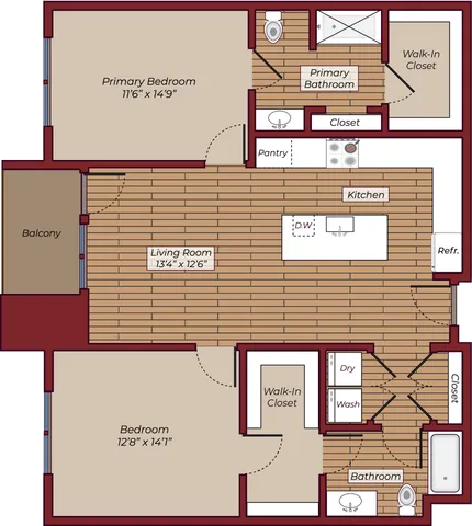 Two Bedroom Floorplan | The James Apartments | Haverhill MA Apartments