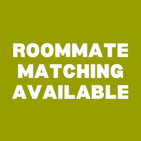Bold text on green background highlighting roommate matching availability for shared apartment living.