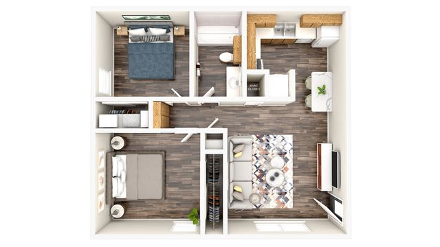 2Bed 3D Floor Plan