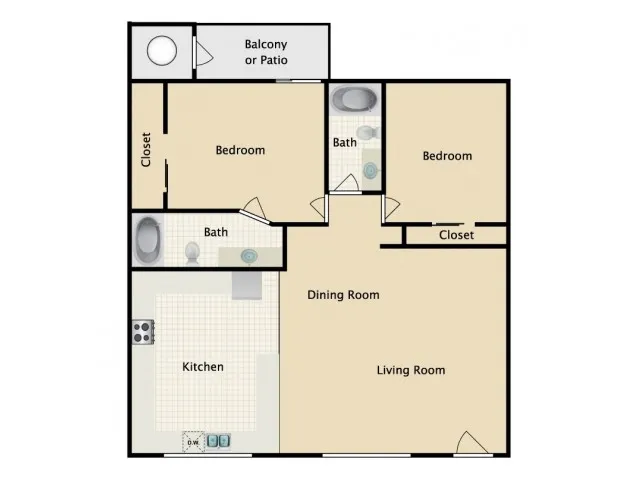 2 Bedrooms / 2 Baths
