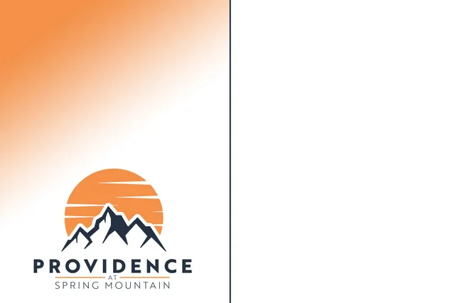 Logo of Providence at Spring Mountain with an illustration of mountains against an orange sun background.