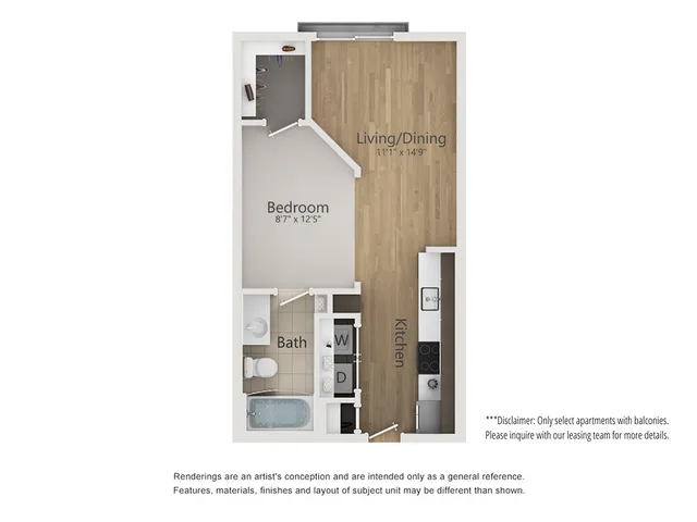 Metropolitan Floor Plan | Studio with 1 Bath | 503 Square Feet | The Melrose | Apartment Homes