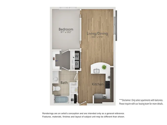 Uptown Floor Plan | 1 Bedroom with 1 Bath | 618 Square Feet | The Melrose | Apartment Homes