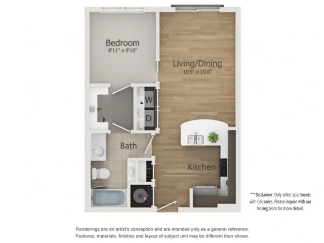 Fox Floor Plan | 1 Bedroom with 1 Bath | 565 Square Feet | The Melrose | Apartment Homes