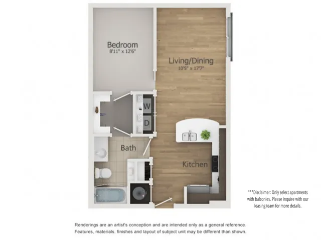 Roxy Floor Plan | 1 Bedroom with 1 Bath | 619 Square Feet | The Melrose | Apartment Homes