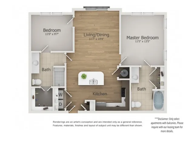 Grande Floor Plan | 2 Bedroom with 2 Bath | 942 Square Feet | The Melrose | Apartment Homes