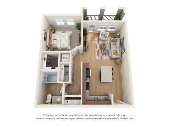 View of 1 Bedroom A3 Floor Plan at Cottonwood Lighthouse Point Apartments in Pompano Beach