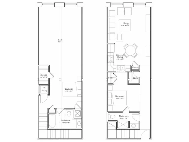 2x2-B5LRu Floor Plan | 2 Bedroom with 2 Bath | 1090 Square Feet | Alpha Mill Apartments