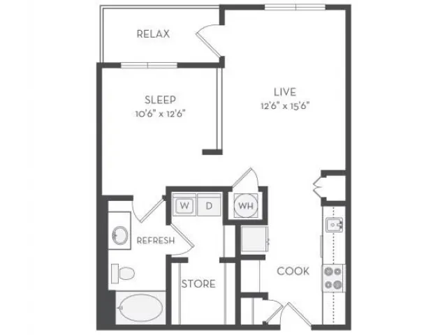 The Whitney Floor Plan | 1 Bedroom with 1 Bath | 726 - 1,600 Square Feet | Cottonwood Westside | Apartment Homes
