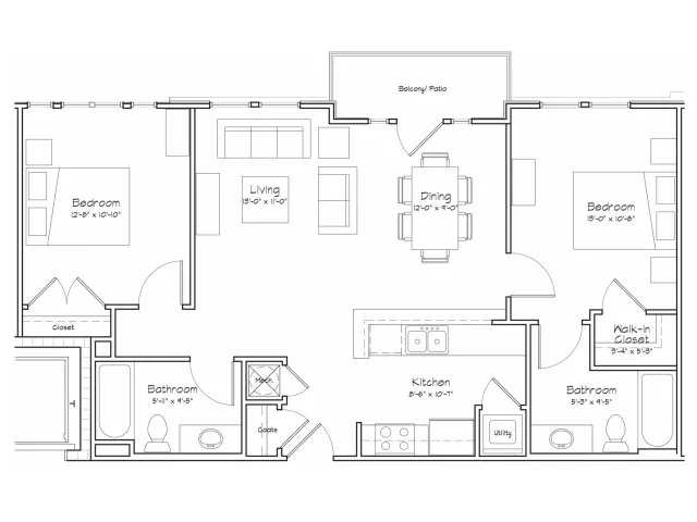 2X2-B1 Floor Plan | 2 Bedroom with 2 Bath | 900 Square Feet | Alpha Mill Apartments