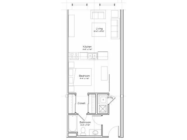 0X1-S3 Floor Plan | Studio with 1 Bath | 556 Square Feet | Alpha Mill | Apartment Homes