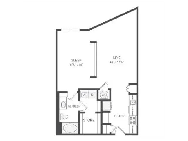 The Wright Floor Plan | 1 Bedroom with 1 Bath | 803 Square Feet | Cottonwood Westside | Apartment Homes