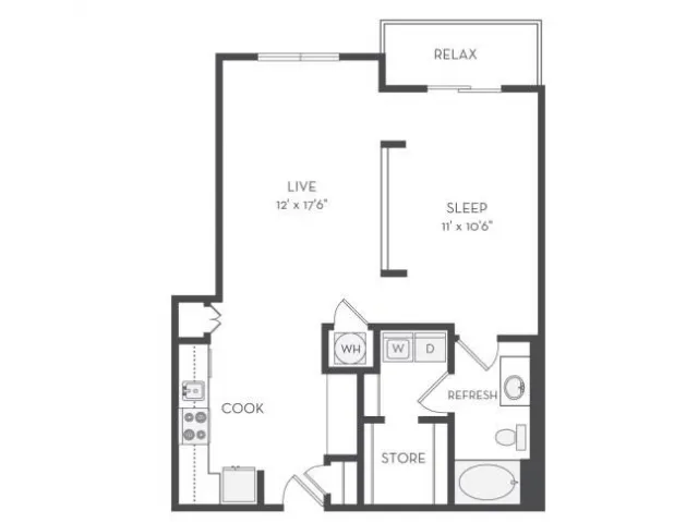The Matisse Floor Plan | 1 Bedroom with 1 Bath | 858 Square Feet | Cottonwood Westside | Apartment Homes