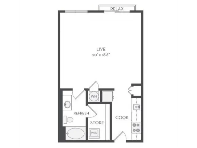 The Tesla Floor Plan | Studio with 1 Bath | 672 Square Feet | Cottonwood Westside | Apartment Homes