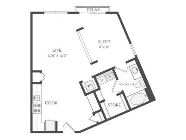 The Singer Floor Plan | 1 Bedroom with 1 Bath | 810 Square Feet | Cottonwood Westside | Apartment Homes