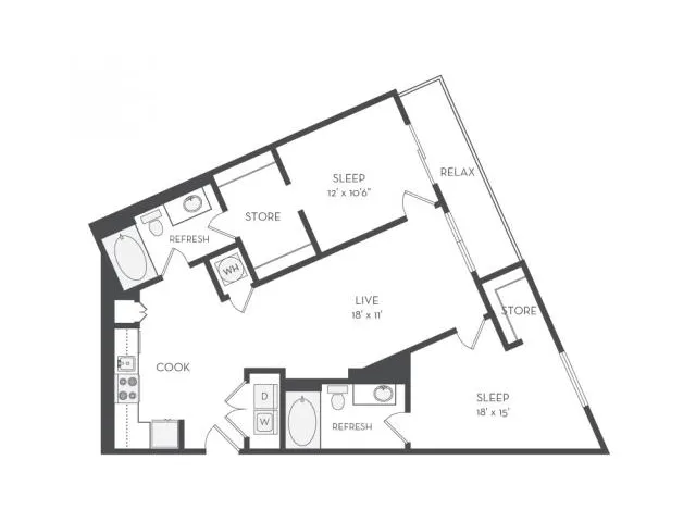 The Kupka Floor Plan | 2 Bedroom with 2 Bath | 1128 Square Feet | Cottonwood Westside | Apartment Homes
