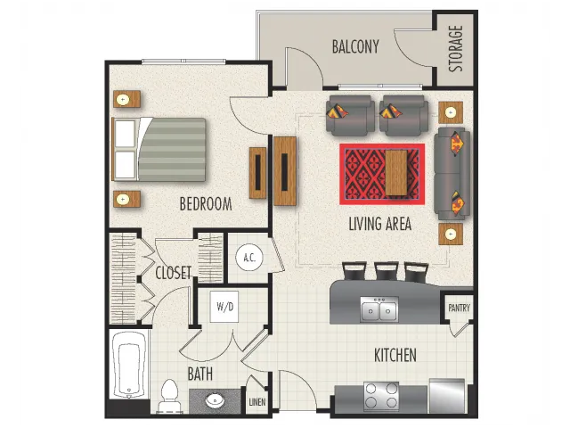 1A Floor Plan | 1 Bedroom with 1 Bath | 806 Square Feet | Heights at Meridian | Apartment Homes