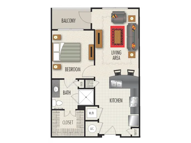 1B Floor Plan | 1 Bedroom with 1 Bath | 709 Square Feet | Heights at Meridian | Apartment Homes