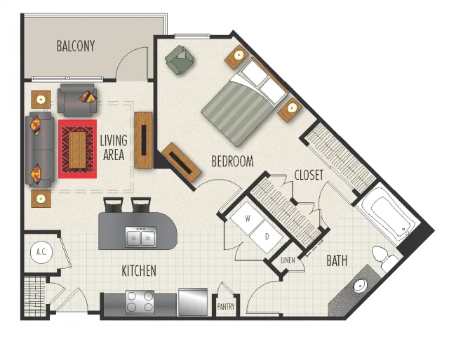 1C Floor Plan | 1 Bedroom with 1 Bath | 767 Square Feet | Heights at Meridian | Apartment Homes