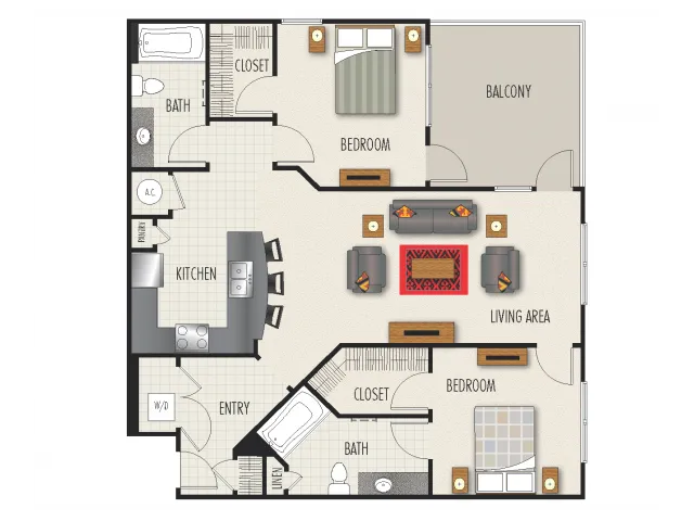 2D Floor Plan | 2 Bedroom with 2 Bath | 1272 Square Feet | Heights at Meridian | Apartment Homes