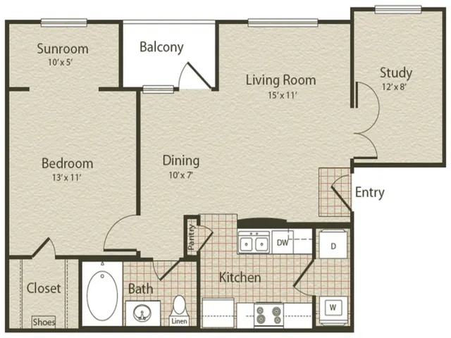 The Baltic Floor Plan | 1 Bedroom with 1 Bath | 798 Square Feet | Enclave on Golden Triangle | Apartment Homes