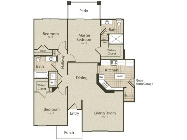 The Pennsylvania Floor Plan | 3 Bedroom with 2 Bath | 1411 Square Feet | Enclave on Golden Triangle | Apartment Homes
