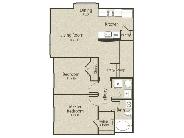 The Virginia Floor Plan | 2 Bedroom with 1 Bath | 918 Square Feet | Enclave on Golden Triangle | Apartment Homes