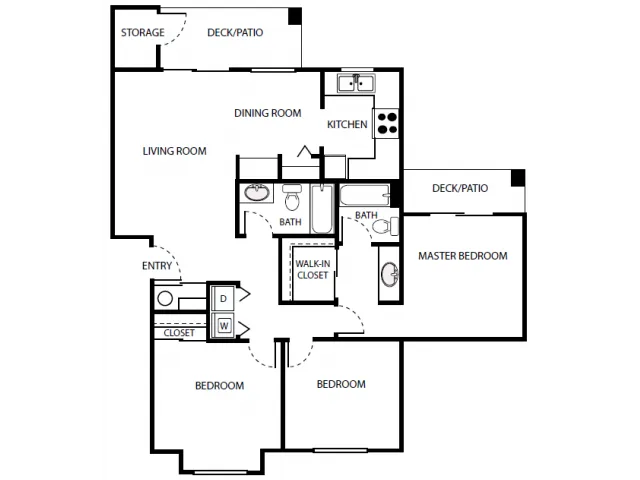 C2r Floor Plan | 3 Bedroom with 2 Bath | 1072 Square Feet | Scott Mountain | Apartment Homes
