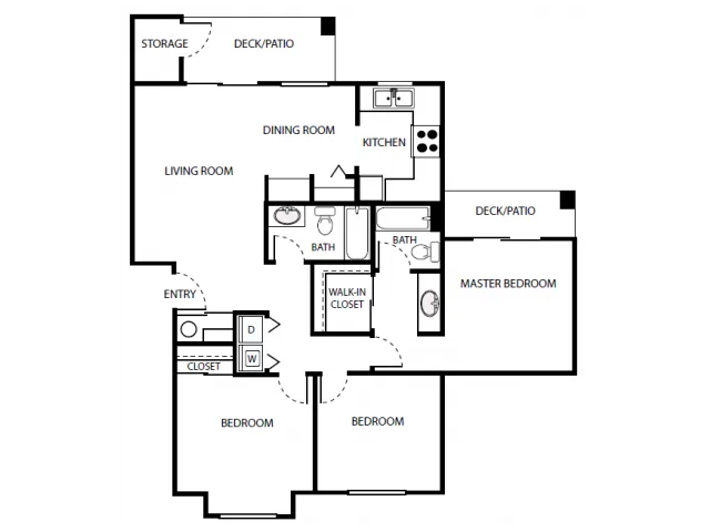 C1r Floor Plan | 3 Bedroom with 2 Bath | 1072 Square Feet | Scott Mountain | Apartment Homes