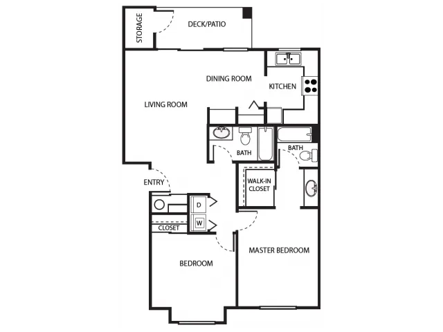B2 Floor Plan | 2 Bedroom with 2 Bath | 951 Square Feet | Scott Mountain | Apartment Homes