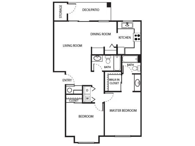 B2r Floor Plan | 2 Bedroom with 2 Bath | 930 Square Feet | Scott Mountain | Apartment Homes
