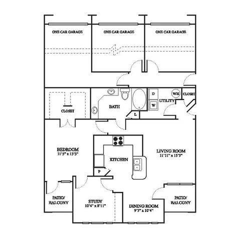 C1 Upgraded Floor Plan | 1 Bedroom with 1 Bath | 1032 Square Feet | The Raveneaux | Apartment Homes