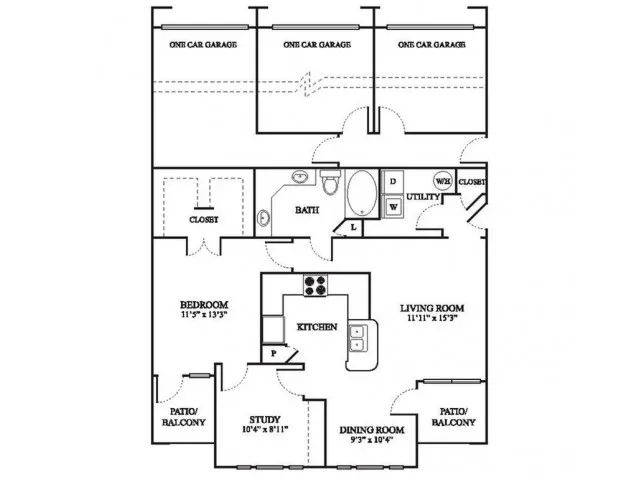C2 Renovated Floor Plan | 1 Bedroom with 1 Bath | 1032 Square Feet | The Raveneaux | Apartment Homes