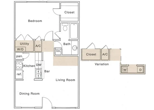 Af Floor Plan | 1 Bedroom with 1 Bath | 658 Square Feet | The Regatta | Apartment Homes