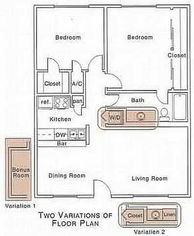 E2 Floor Plan | 2 Bedroom with 1 Bath | 1079 Square Feet | The Regatta | Apartment Homes