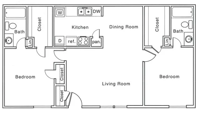 G Floor Plan | 2 Bedroom with 2 Bath | 1020 Square Feet | The Regatta | Apartment Homes
