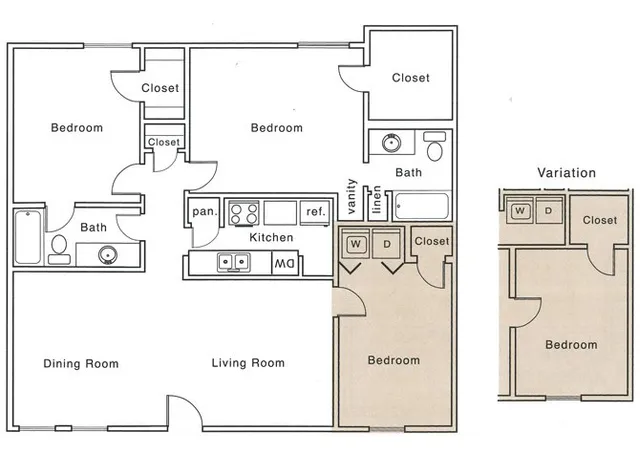 I2 Floor Plan | 3 Bedroom with 2 Bath | 1227 Square Feet | The Regatta | Apartment Homes