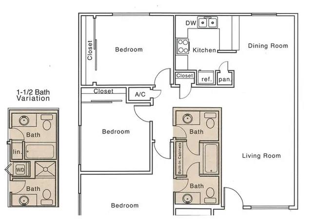 K Floor Plan | 3 Bedroom with 1.5 Bath | 1295 Square Feet | The Regatta | Apartment Homes