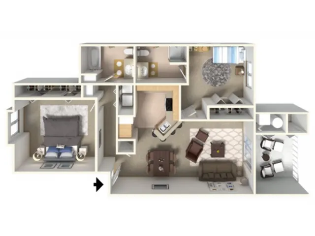 Panoramic B Floor Plan | 2 Bedroom with 2 Bath | 1045 Square Feet | Clearview | Apartment Homes