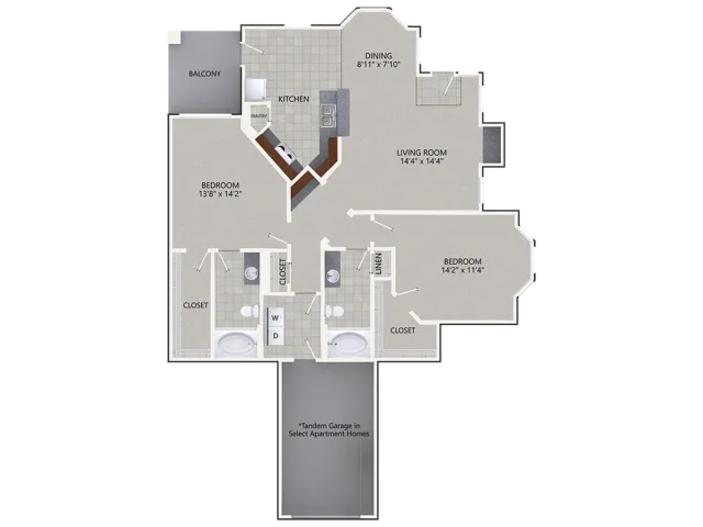 B3 Floor Plan | 2 Bedroom with 2 Bath | 1361 Square Feet | Cottonwood Ridgeview | Apartment Homes